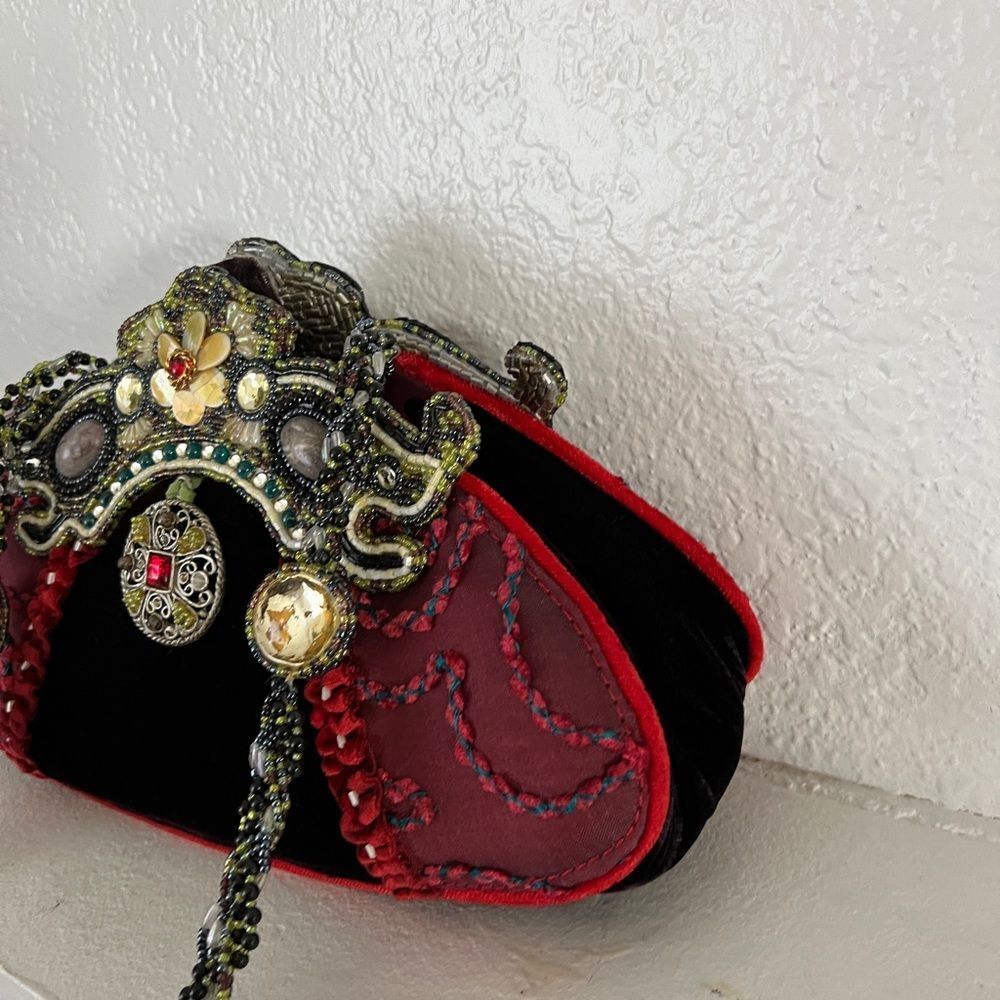 Vintage retro Mary Frances burgundy velvet embellished goth evening Y2K bag - Picture 6 of 11
